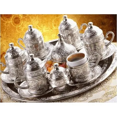 

Ottoman Motif 6 Personality Turkish Coffee Set-Silver