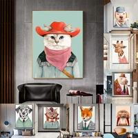 kawaii hedgehog canvas painting wall art poster and prints cat fox dog animals get clothes for nordic kids room home decorativos