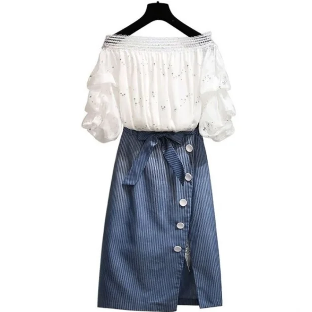 2019 Новая Летняя женская шифоновая блузка с открытыми плечами и пайетками +