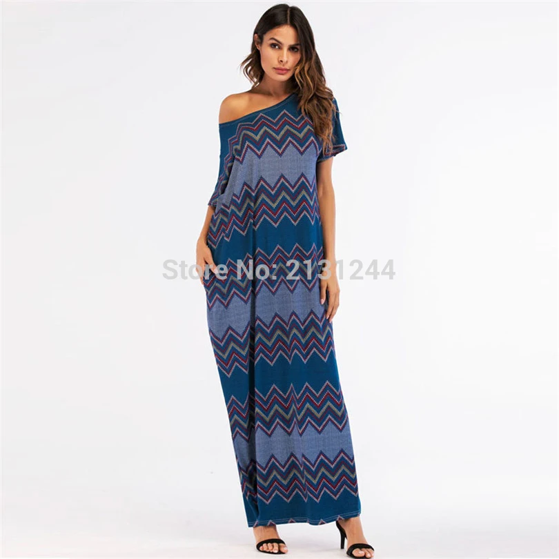 Повседневное женское Макси платье с принтом и карманами длинное абайя свободные