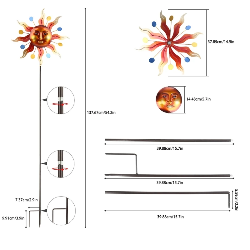 

Sunlight Face Wind Spinner Garden Stake Ornaments Reflective Painting 3D Windmill Decorations for Outdoor Yard Lawn Patio Backya
