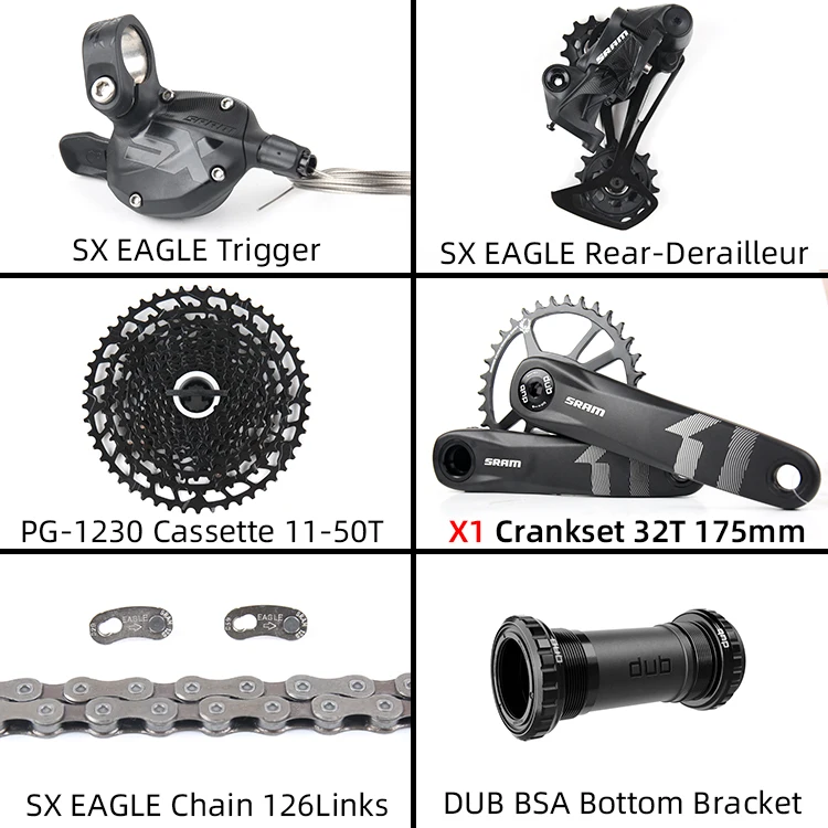 32 175 with X1 Crank SRAM SX EAGLE 1x12 12-speed MTB Groupset Kit DUB триггерный переключатель передач задний переключатель коленчатая цепь с NX кассетой - Цвет: 32 175 with X1 Crank