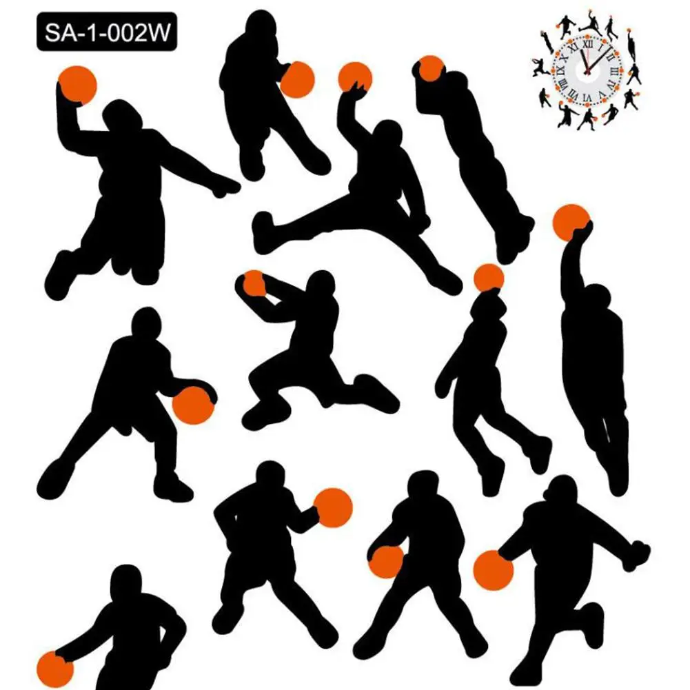 Метермолл баскетбольный узор настенные часы Наклейка для гостиной спальни