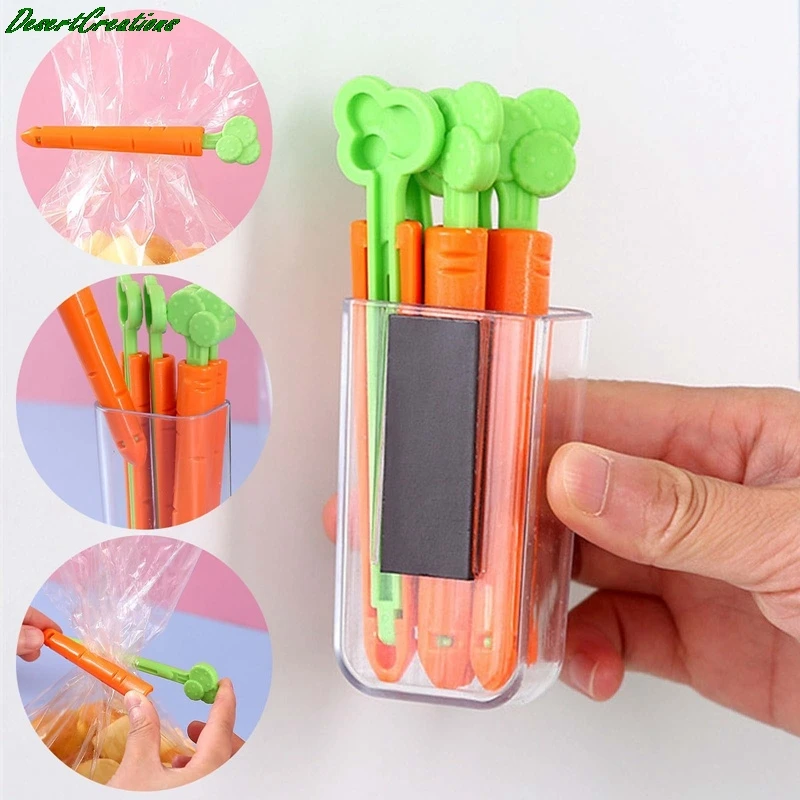 

5PCS Food Sealing Clip Cartoon Orange Carrot Shape Moisture-Proof Closure Clamp For Food Fresh Keeping