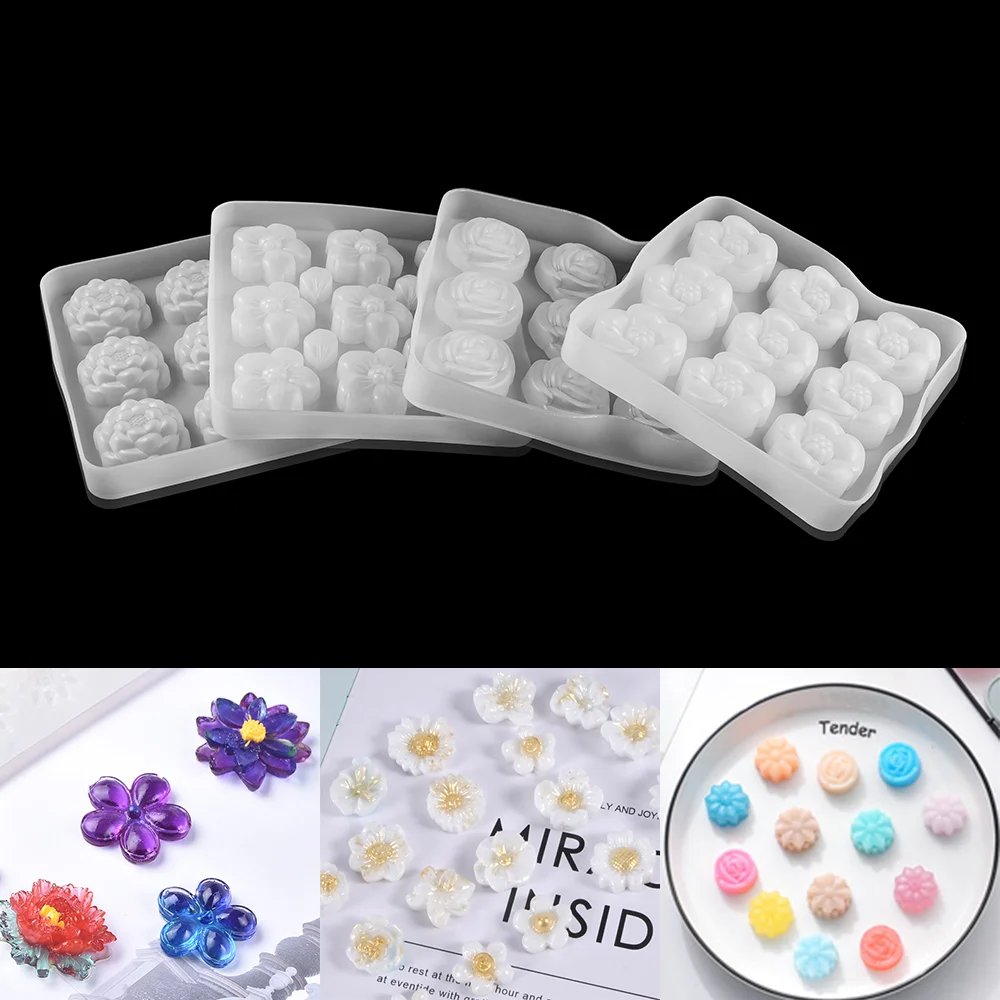 

4 Styles Mirror Flowers Shape Silicone Molds Craft Clay Epoxy Resin Moulds For DIY Handicrafts Making Accessories