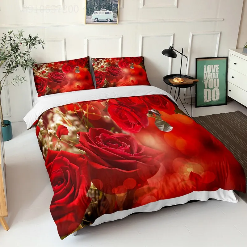 

Новое поступление, Комплект постельного белья с цветочным рисунком розы 3D, спальня, королева, двойной, Королевский размер, пододеяльник, наб...