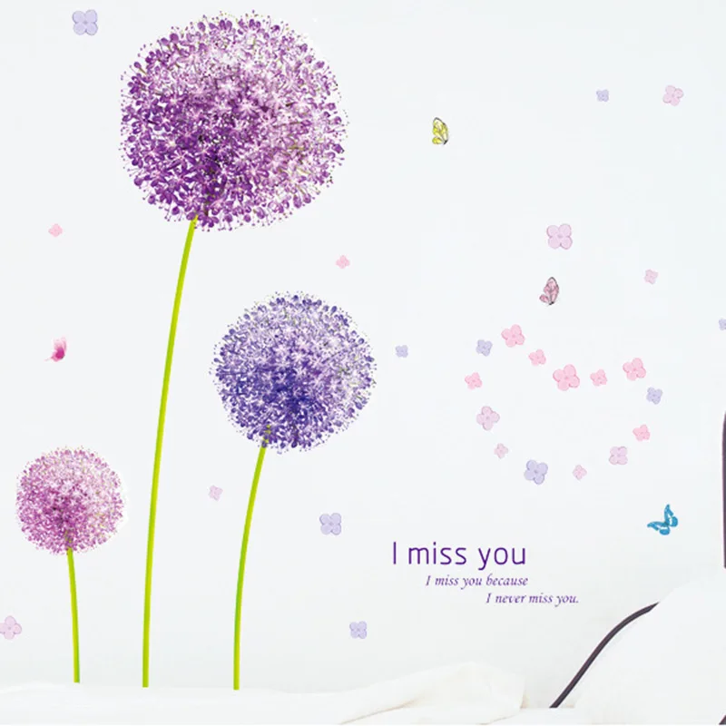 

Romantic Purple Dandelion DIY Wall Stickers Pink Love Home Decor Art Decals Background Sticker on The Wall Wallpaper Decoration