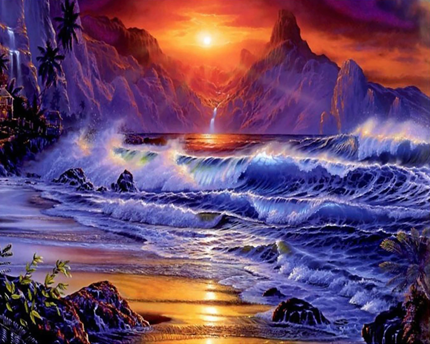 MM 14/16/18/28 CROSS STITCH Full Round Drill 5D DIY Diamond Painting &quot Sea sundown&quot 3D Embroidery Cross Stitch Home Decor | Дом и сад