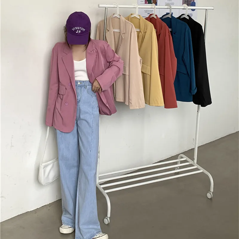 

Женский светильник йзер с длинным рукавом, светло-желтый свободный осенний Блейзер большого размера, 2021