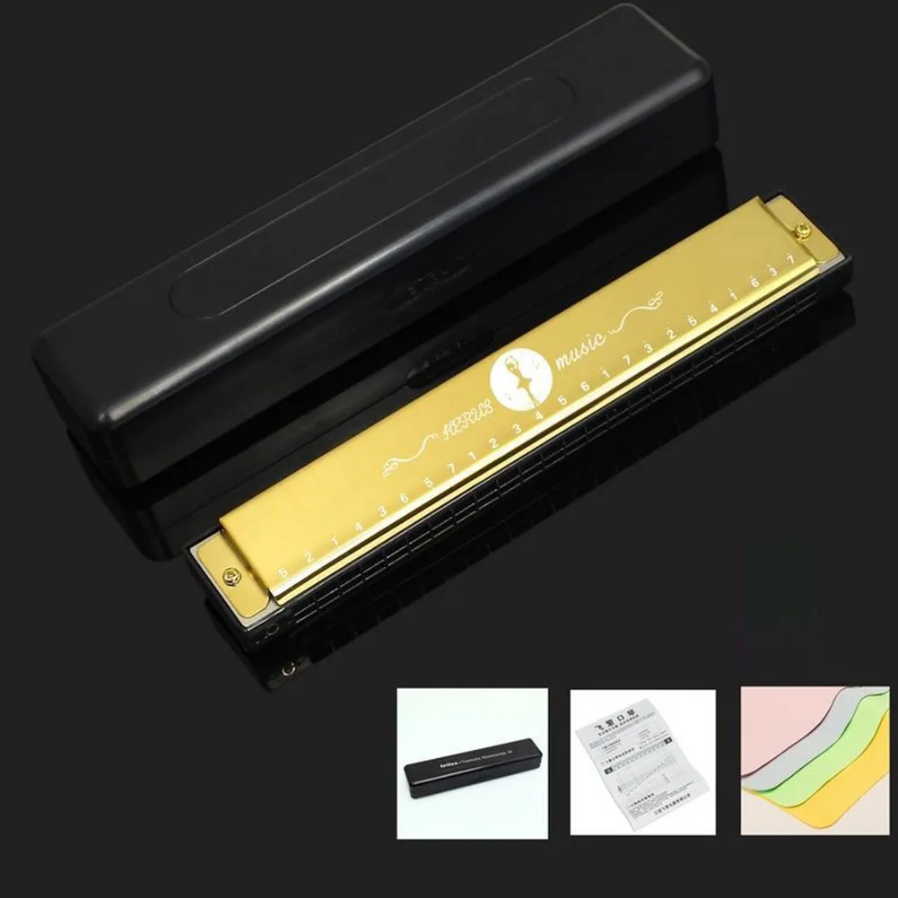 

24 Hole Classic Metal Harmonica Vibrato Key C Harp Kids Instrument Toy Children Beginner Adult Metal Body Comfortable Box