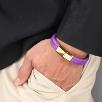 fashion jewelry purple leather braided bracelet men classic male wrist band gifts