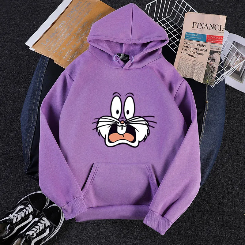 Purple Осенне-зимняя свободная бархатная Женская толстовка с капюшоном в стиле Харадзюку с принтом кролика Старлинга WGNVWY46 - Цвет: Purple