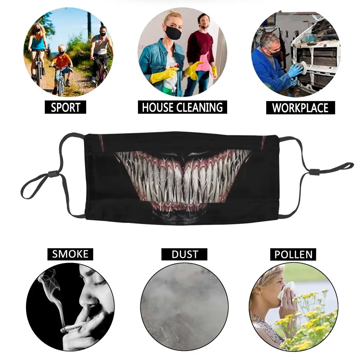 

Venom's Smile Unisex Reusable Face Mouth Mask Printed Venom Anti Dust Protection Cover Mouth Muffle