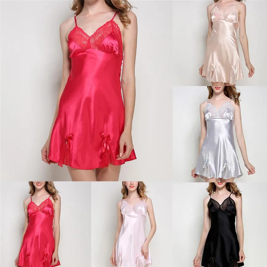 2019 летняя и весенняя женская ночная рубашка женское Сексуальное Кружевное Белье