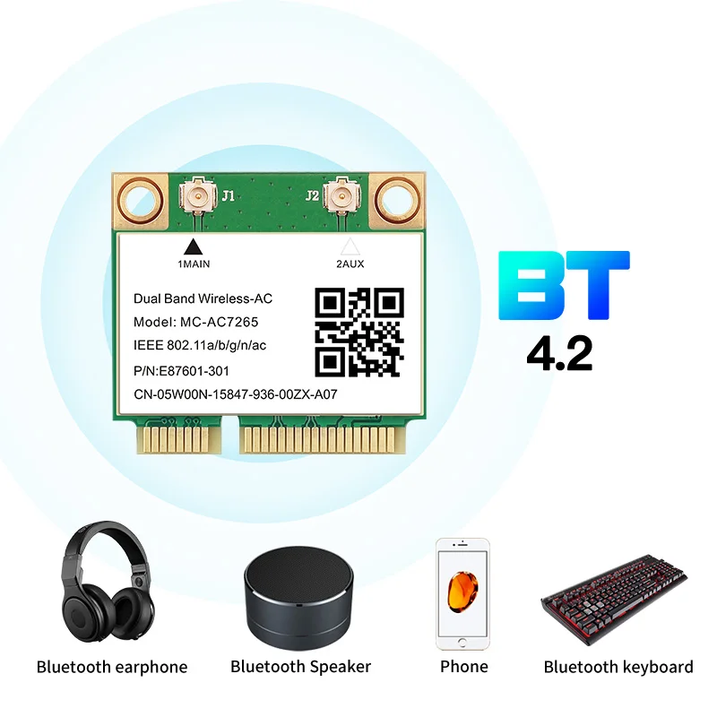 1200 Мбит/с MiNi PCI-E MC-AC7265 Двухдиапазонная 2 4 ГГц/5 ГГц 802.11AC Bluetooth-совместимая 4.2