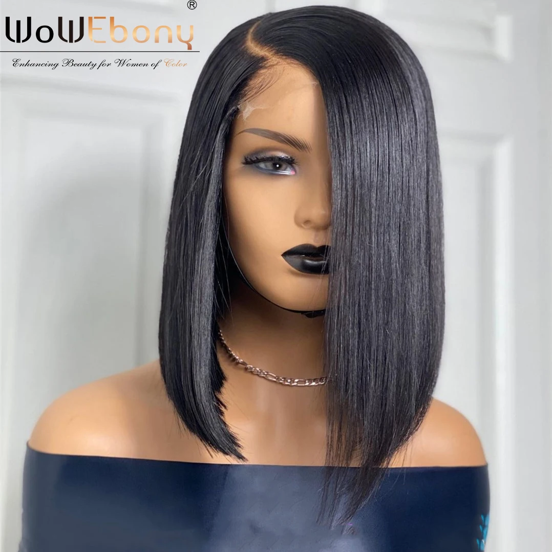 Beli WoWEbony Wig Lurus Bob Renda Depan Brasil Halus Lurus Remy 13X1 T Bagian Renda Wig Depan Pra Dipetik Shory Wig 180%