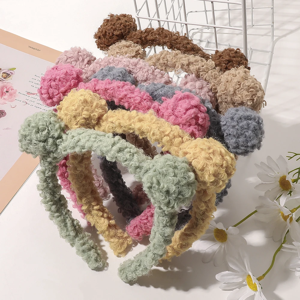 

New Hot Winter Lamb Plush Teddy Hair Hoop Simple And Lovely Outting Washed Fur Hair Accessories Headband For Women Girls