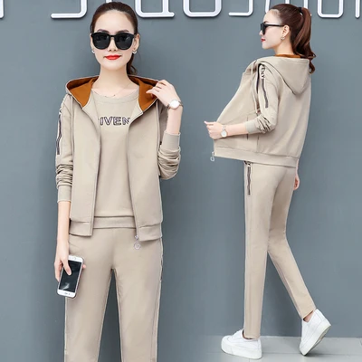 

Casual 3 Piece Set Women Hooded Coat Loose Korean Tracksuit Sportswear Women's Tracksuits Ensemble Femme Survetement Clothes
