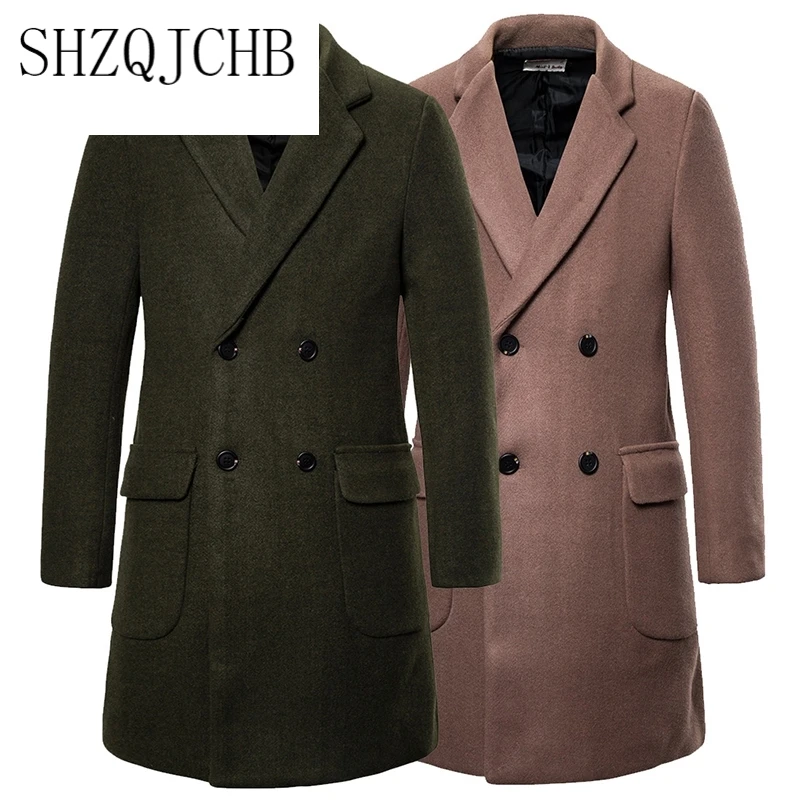

Wool Winter Coat Men Double Breasted Long Trench Coat New Casual Thick Pea Coat Men Woolen Jacket abrigo hombre