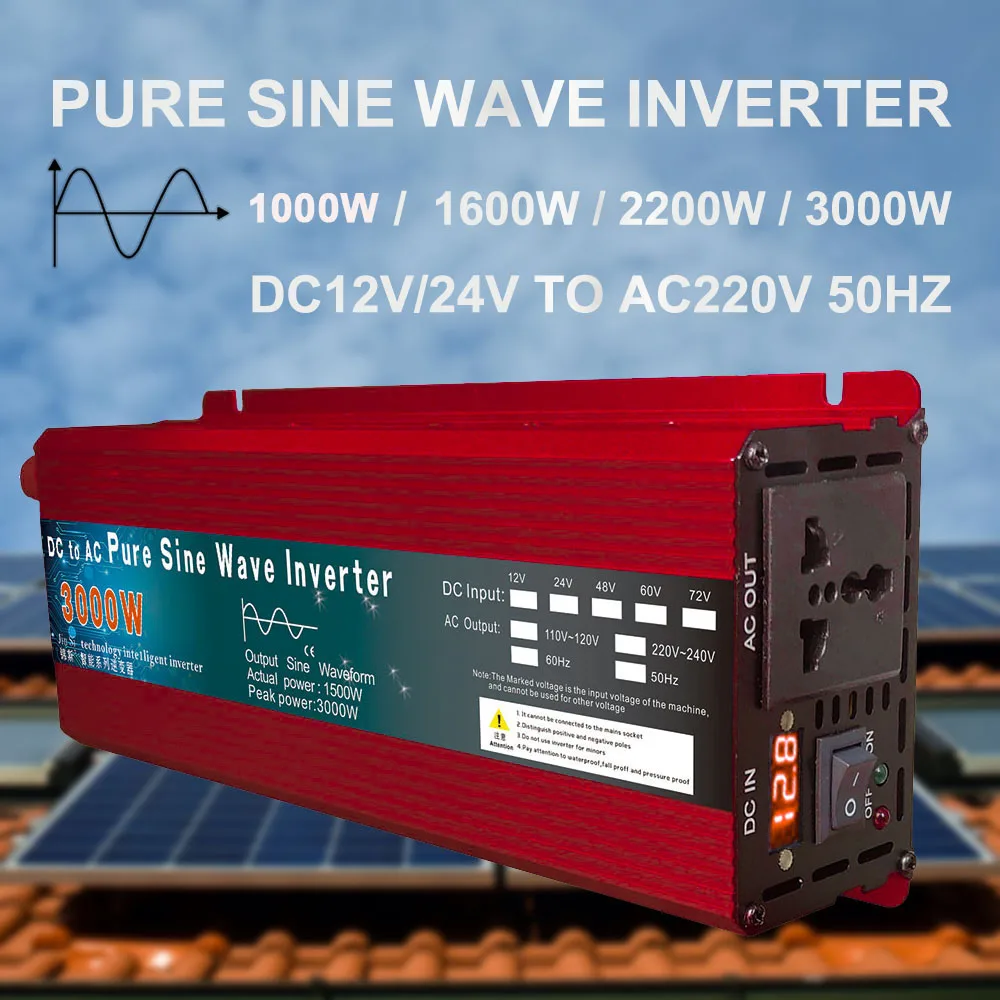 Conversor de Tensão de Onda Potência do Carro 60v para ac Inversor 3000 dc 24v 48v Senoidal Pura Micro Diy 12v 220v 1000w 2000w