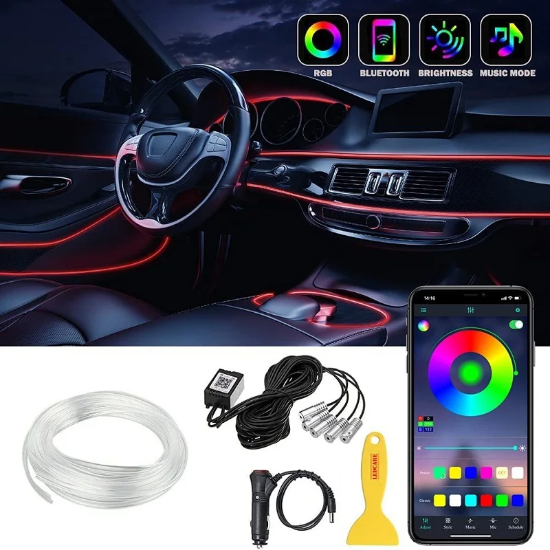 

4/5 in 1 Car Interior Neon RGB Led Strip Ligh Atmosphere Light Bluetooth App Control Decorative Lights Ambient Dashboard Lamp