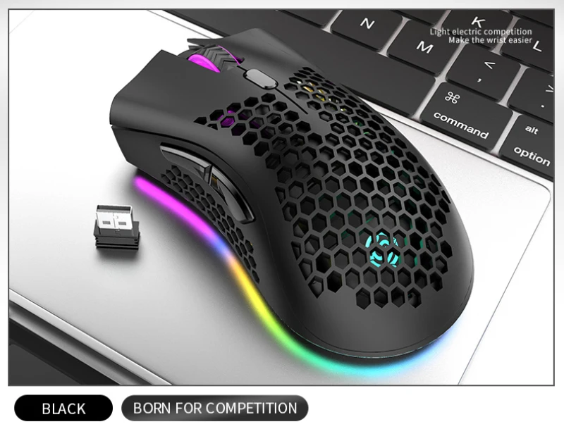 2020 новая 2 4 GHz беспроводная мышь полый 1600DPI USB перезаряжаемая сотовая RGB BM600