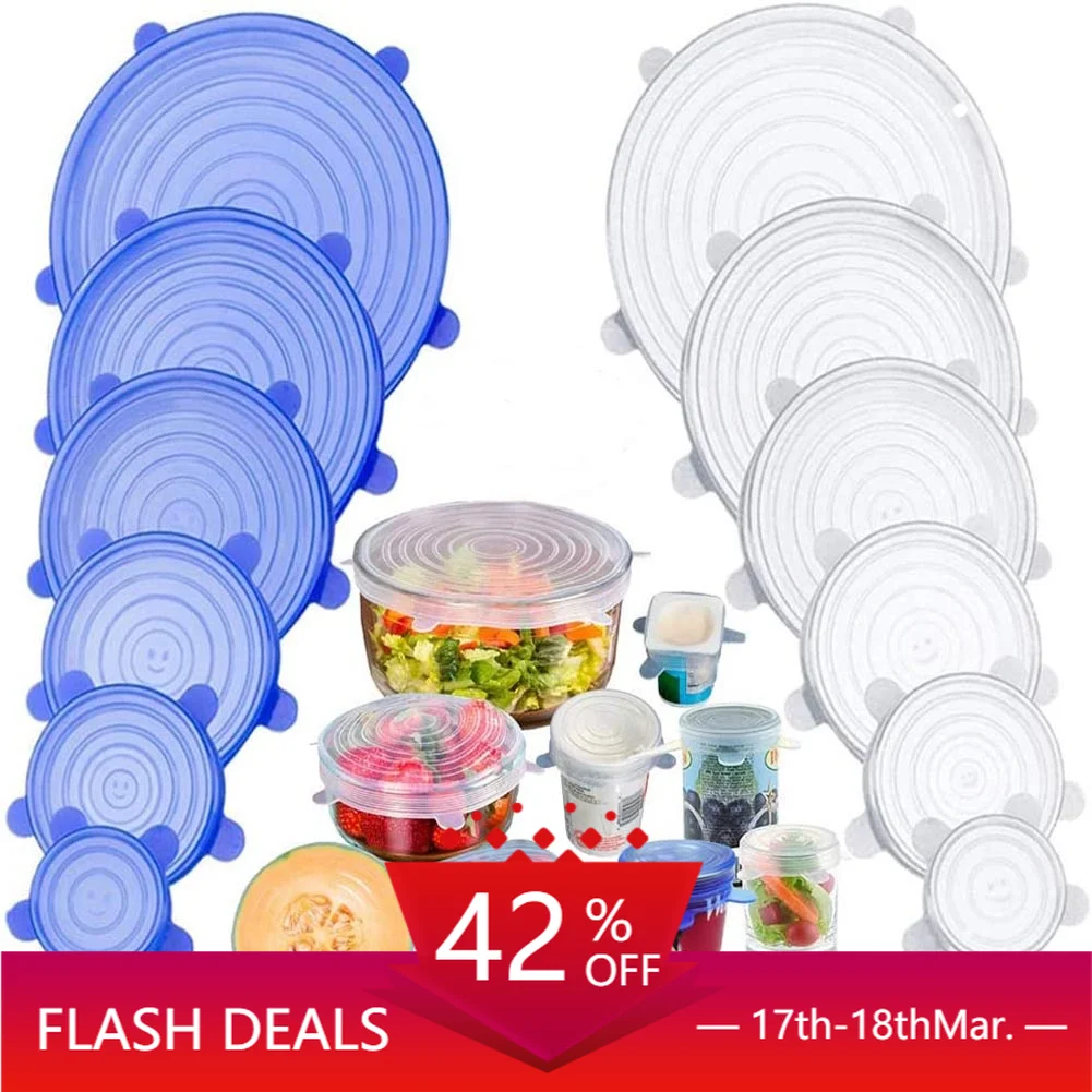 

6 шт., силиконовая крышка для кухонной посуды