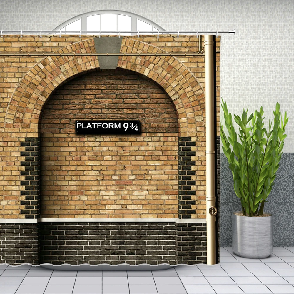

Platform 9 and 3/4 Shower Curtains Secret Passage of King's Cross Railway Station Brick Wall Bath Decor Waterproof Curtain Set