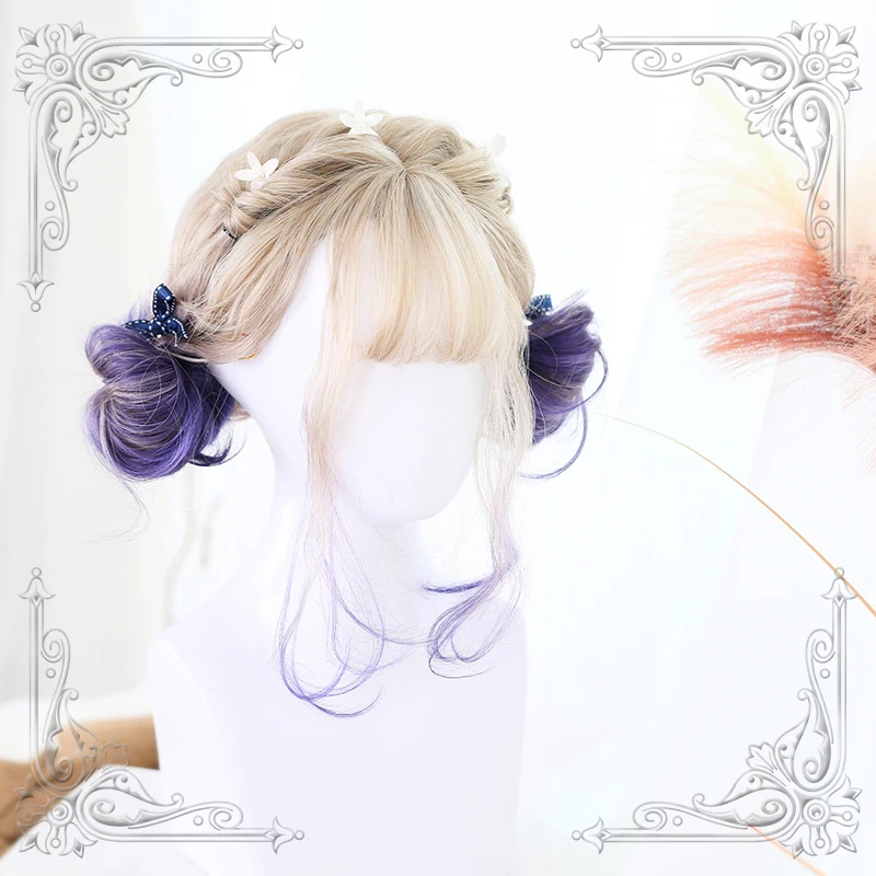 

High Quality Lolita Flax Dyed Purple 50Cm+ Manual Small Roll Female Wig Cosplay Party