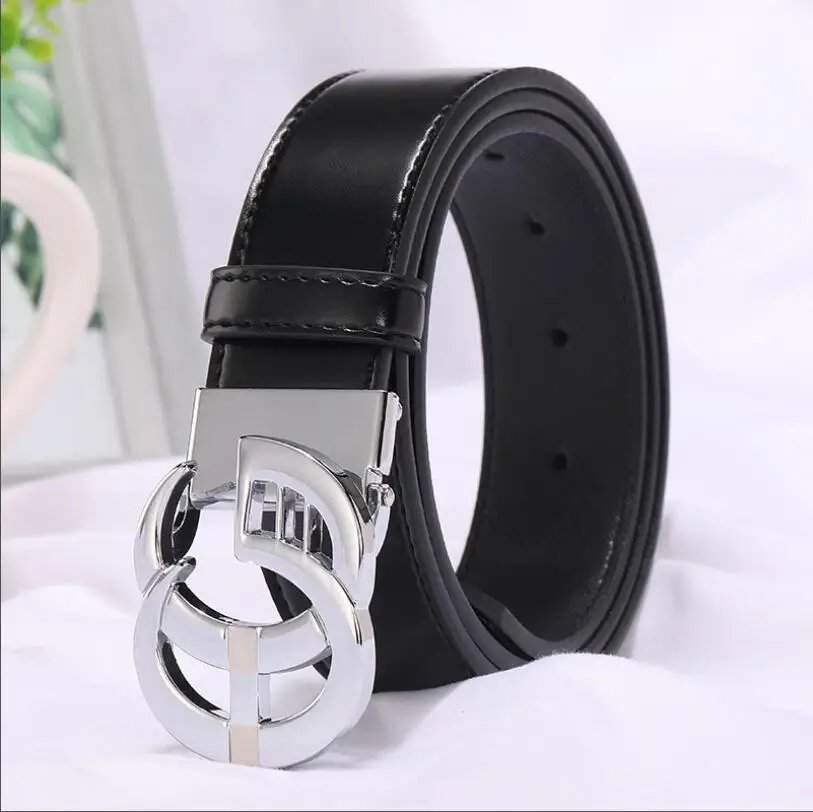 

2021 New Fashion Style Real cowhide man women leather leisure belt smooth Gold Silver black buckle fashion popular lady straps