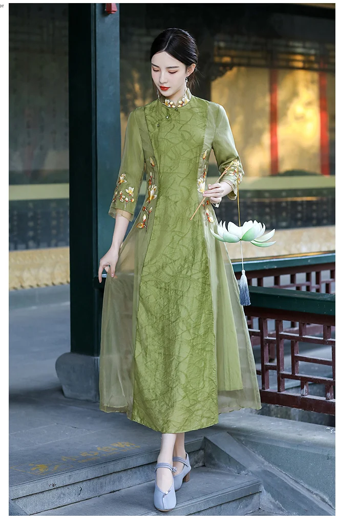 Женское платье-Ципао с воротником-стойкой элегантное платье в китайском стиле