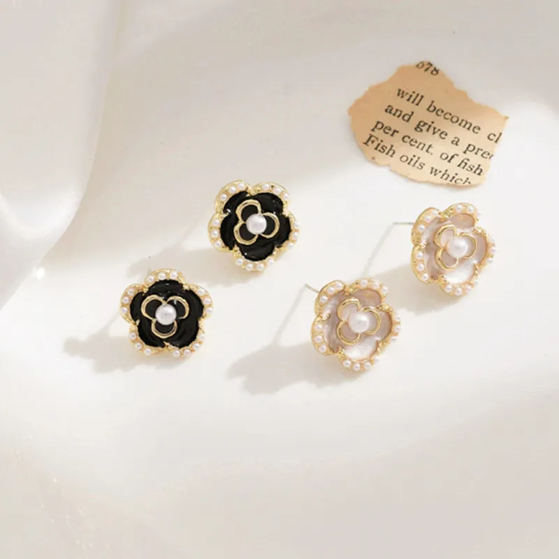 

Fashion Elegant Delicate Black Rose Pearl Earring Cold Wind Ins Cool Personality Joker Stud Earrings Women