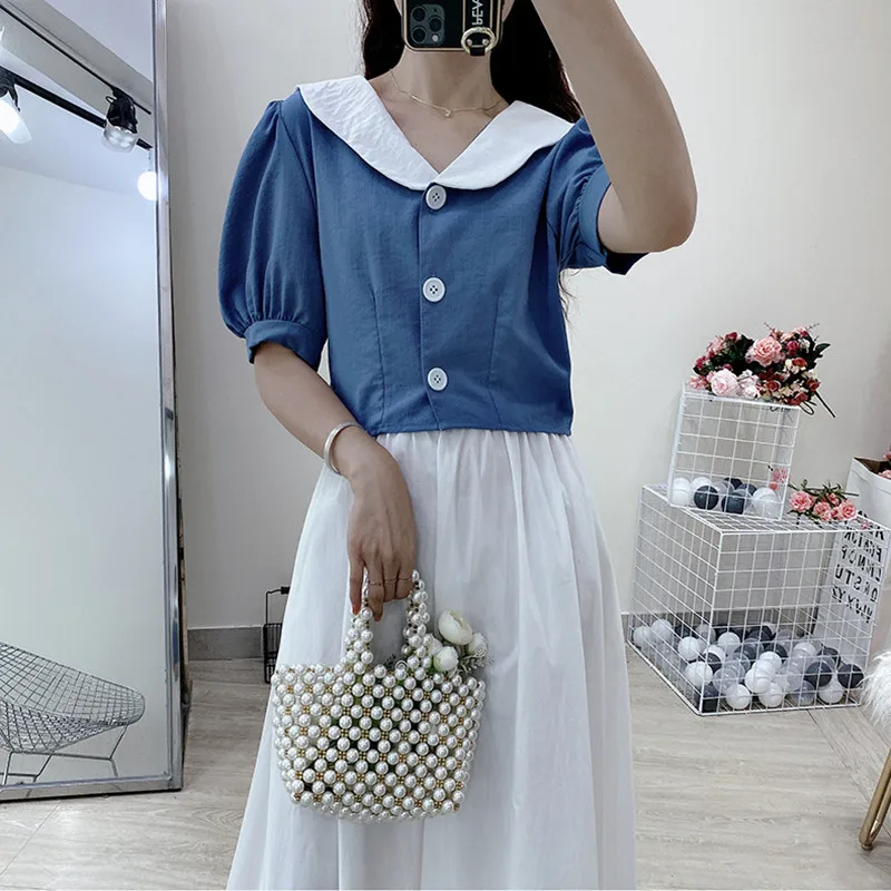Blusa регулярные Zanzea приподнятая Топ Хлопок Половина Блузка Япония и Южная Корея 2021