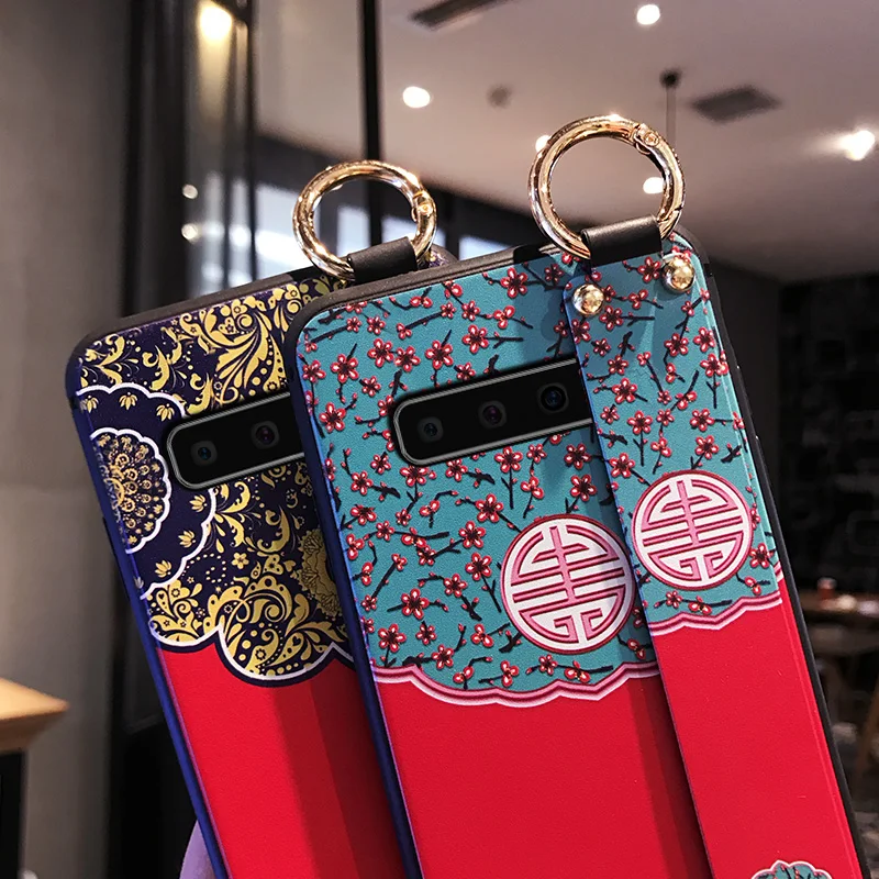 For Samsung Note8 Note9 Note5 S6 S7 edge S8 S9 Plus A6 A7 A8 A9 S Star Lite Chinese Style Pattern Phone Case With Wrist Strap |