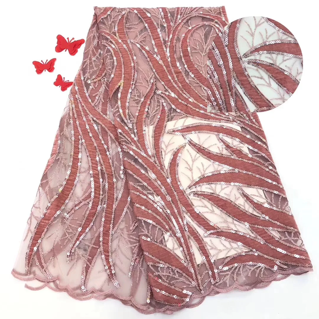 Paarse Kleur Fluweel Kant Afrikaanse Tulle Franse Netto Stoffen Nigeriaanse Bruiloft Mesh Fluwelen Met Sequin | Дом и сад