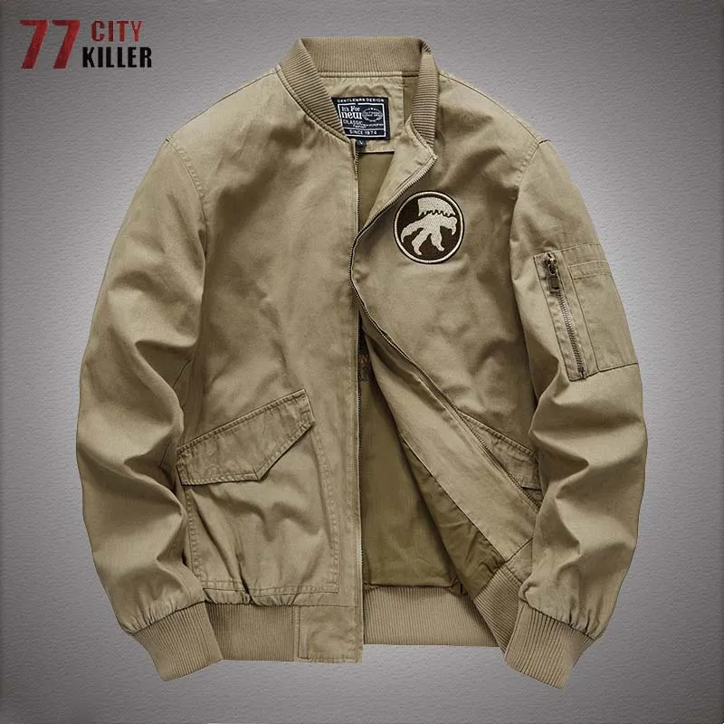 Ретро Военная бейсбольные куртки для мужчин Демисезонный со стоячим воротником