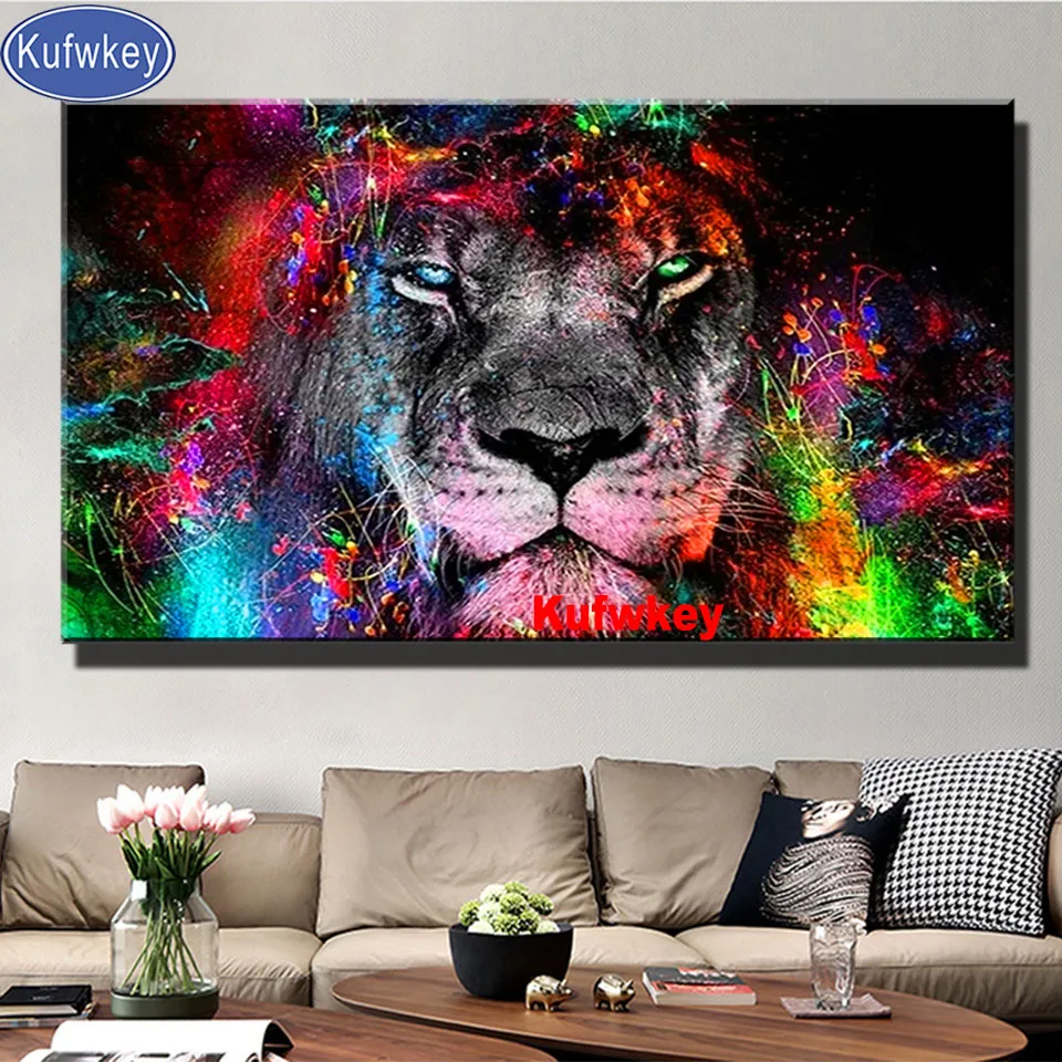 

DIY diamond embroidery beautiful Colorful Lion full square/round diamond painting cross stitch kits mosaic sticker large Animal,