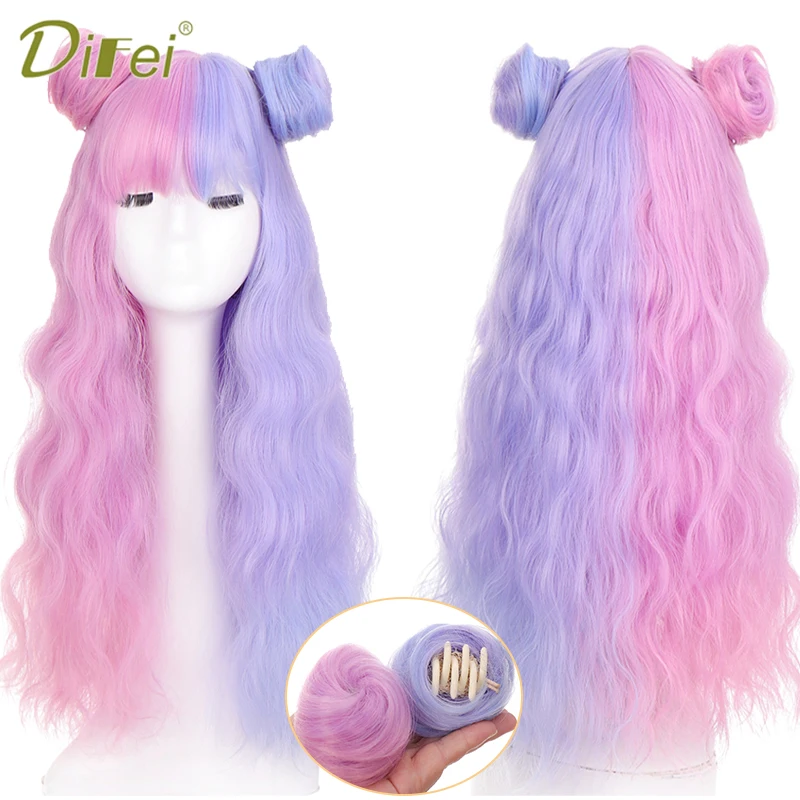 

DIFEI длинные вьющиеся волосы синтетический градиентный розовый парик Лолиты симпатичный термостойкий парик для женщин Косплей