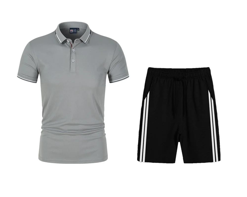 

Lapel Mens Polos Shirts New Solid Color Youth Business Casual Polos Shirts Set Fashion Summer Male Tops And Shorts Top Quality
