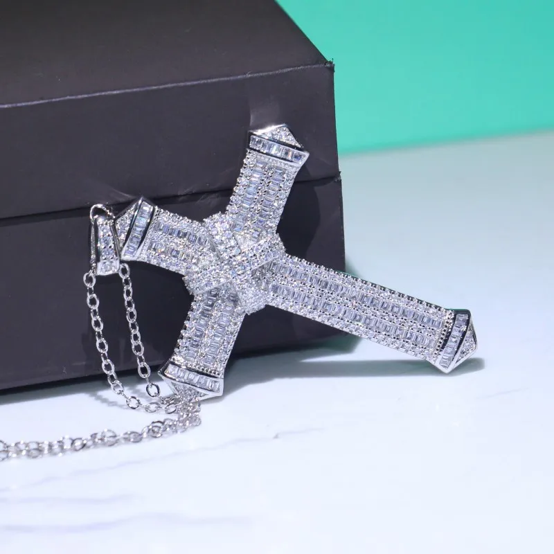 Hot Sell Sparkling Luxury Jewelry 925 Sterling Silver Full White Clear 5A Cubic Zircon Cross Pendat Women Bridal Necklace gIFT | Украшения