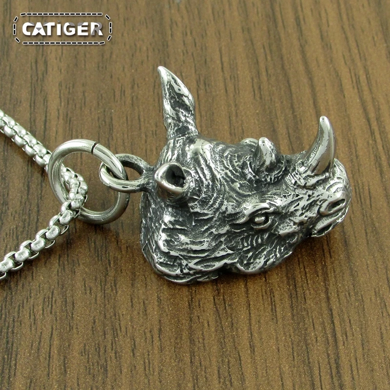 Кулон с головой носорога в стиле панк 316 из нержавеющей стали серебряного цвета