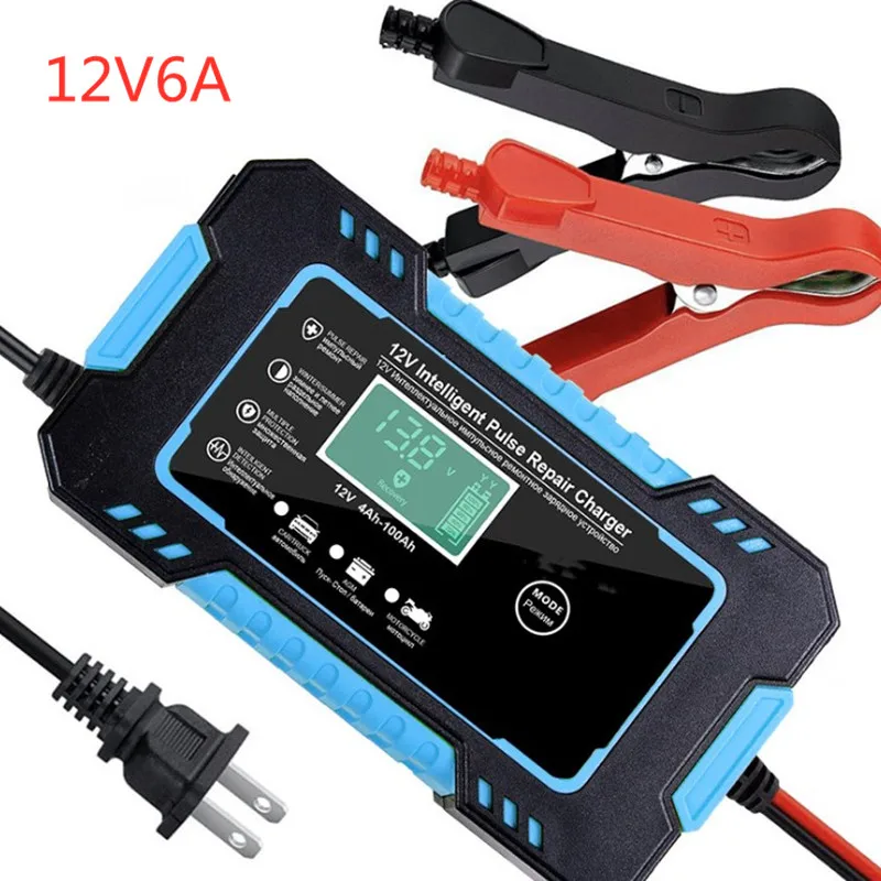 

12V 6A Intelligent Car Motorcycle Battery Charger For Auto Moto Lead Acid AGM Gel VRLA Smart Charging Digital LCD Display