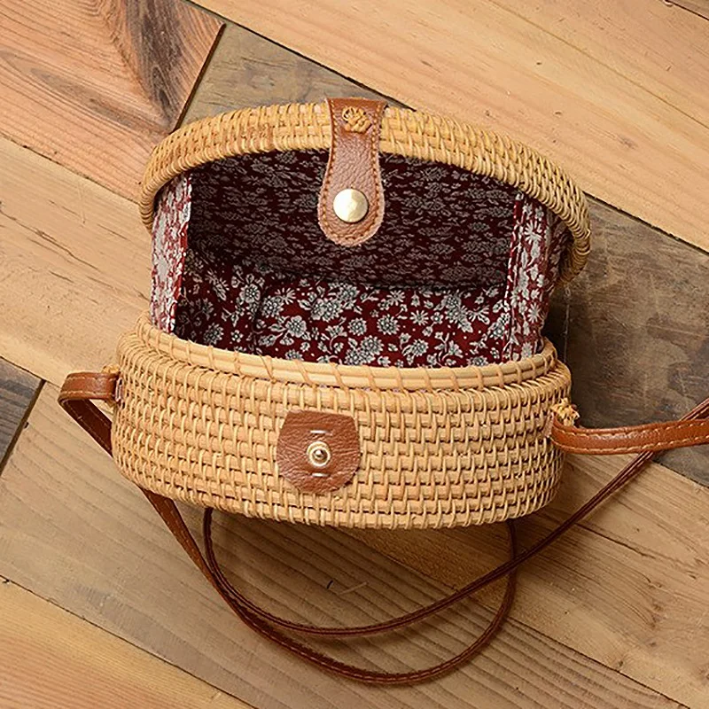 Ручная сумка из ротанга круглая плетеная Сумка через плечо Соломенная Сумочка