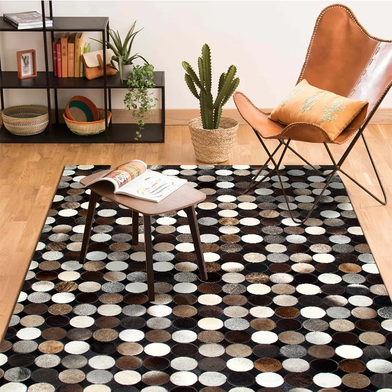 Американский стиль Роскошная воловья кожа мех круги ковер пэтчворк современный