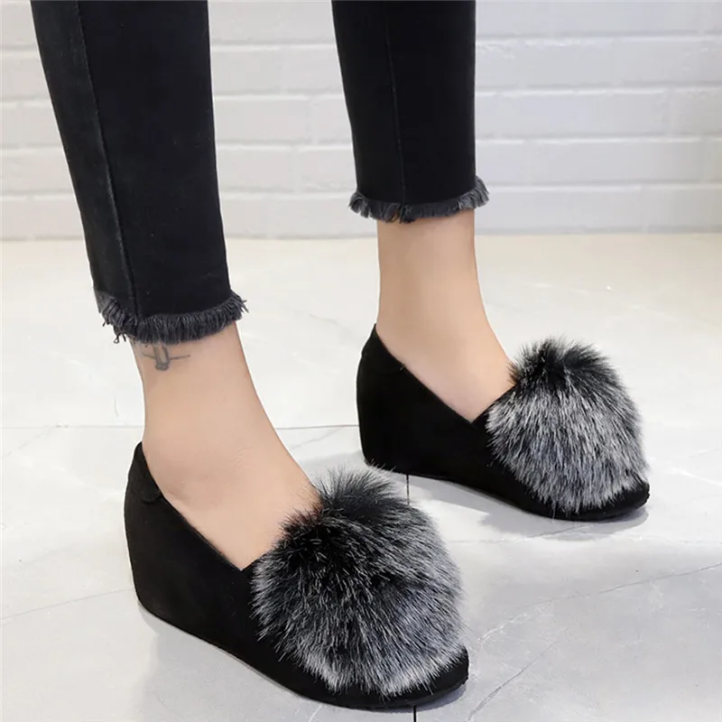 Модные женские меховые лоферы с кроличьим мехом бархатные туфли из флока удобные