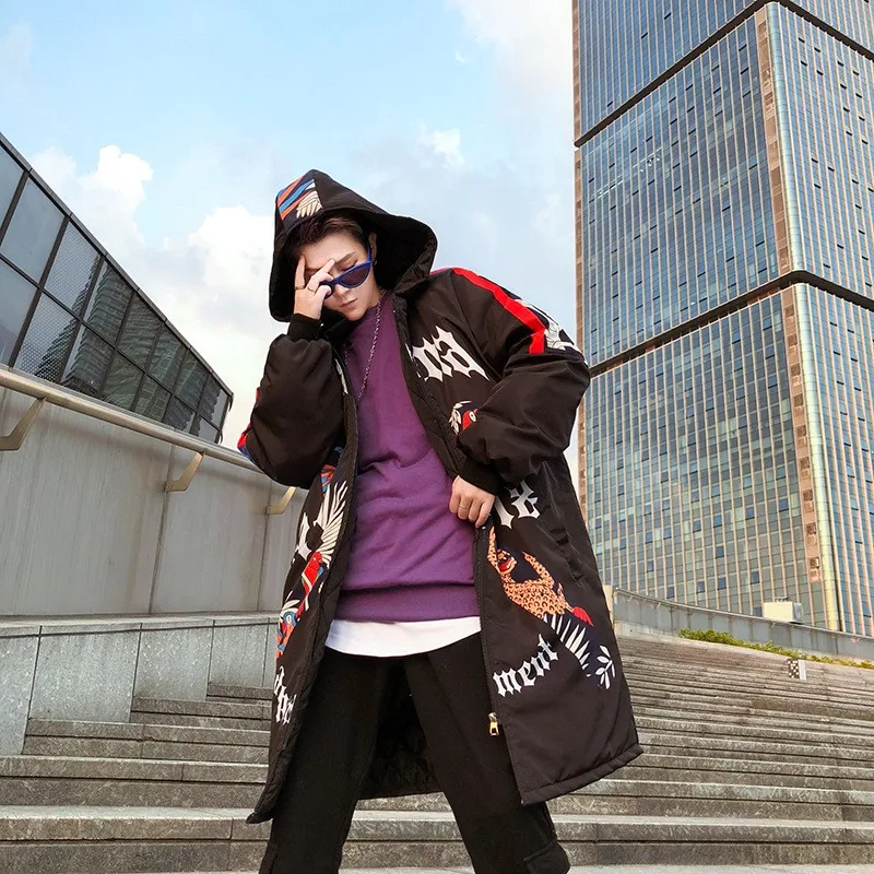 Зимние теплые хлопковые парки в стиле хип хоп с длинным рукавом и граффити
