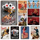 Постер для женщин в стиле ретро с изображением девушки в стиле покера, винтажный декор, металлический жестяной знак для манбери, детской комнаты, Настенный декор