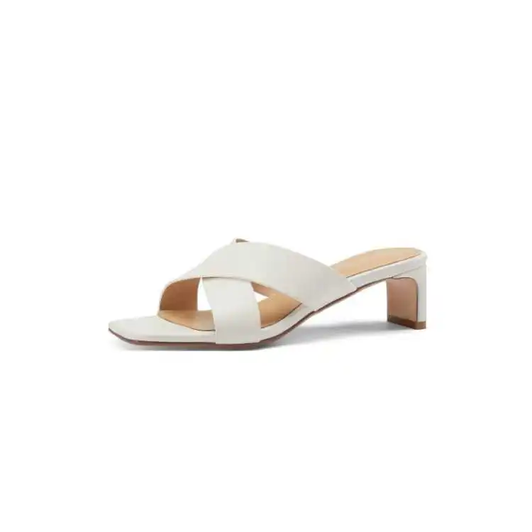 

Black apricot thick medium heel cow leather simple sandals new summer sandals 2021 large 40-43