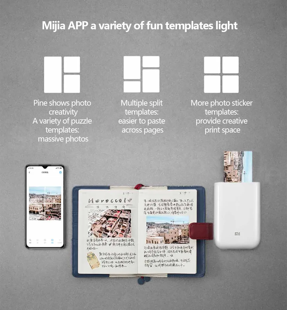 Xiaomi Mijia AR принтер 300 точек/дюйм портативный фото мини карман с DIY поделиться 500 мАч принтер с картинками Карманный работа с приложением Mijia