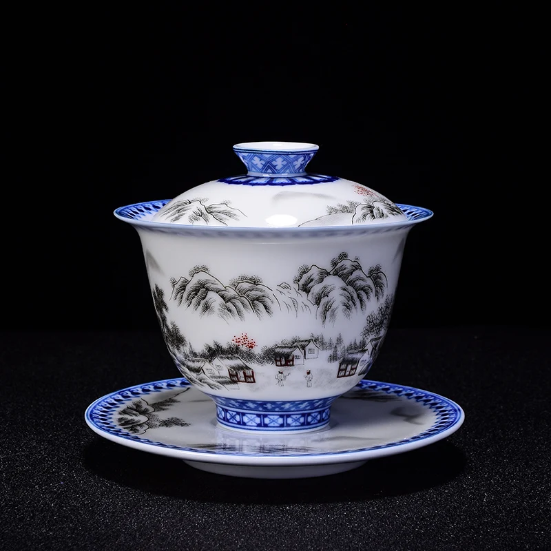 

125ml Jingdezhen Tea Bowl Handmade Ceramic Tea Tureen Vintage Teaware Drinkware Master Cup Chinese Gaiwan Decoration Craft Gift